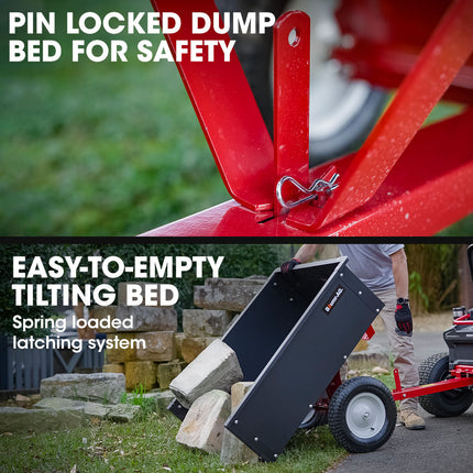BAUMR-AG 270kg Capacity Metal Dump Cart, for Ride on Mower.