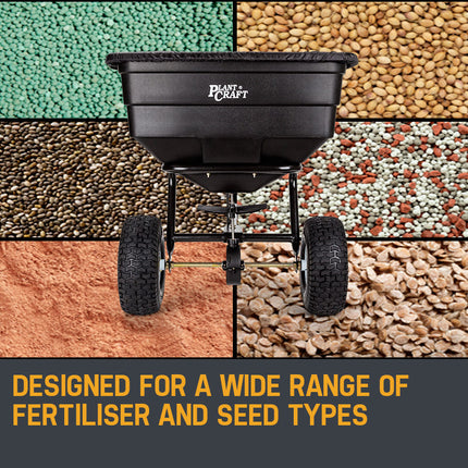 PLANTCRAFT Tow Behind Broadcast Spreader 90kg 105L Seed Fertiliser Tow Rotary.