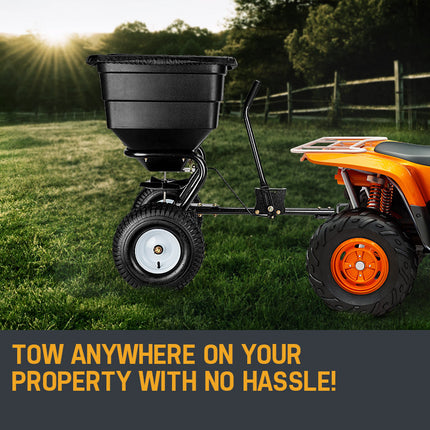 PLANTCRAFT Tow Behind Broadcast Spreader 90kg 105L Seed Fertiliser Tow Rotary.
