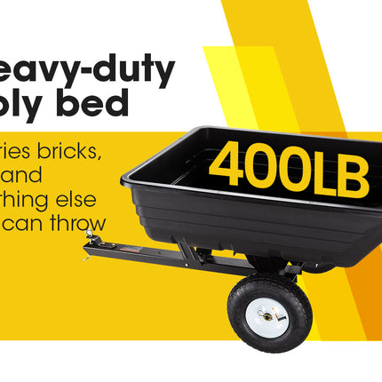 PLANTCRAFT 400LBS Poly Dump Cart Garden Tip Trailer Tray Tow Quad ATV Ride.
