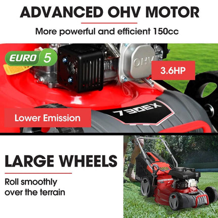 BAUMR-AG 18" 150cc Lawn Mower, 8 Heights, Steel Deck, Cup Holders, 4-Stroke Petrol Lawnmower - 730EX.