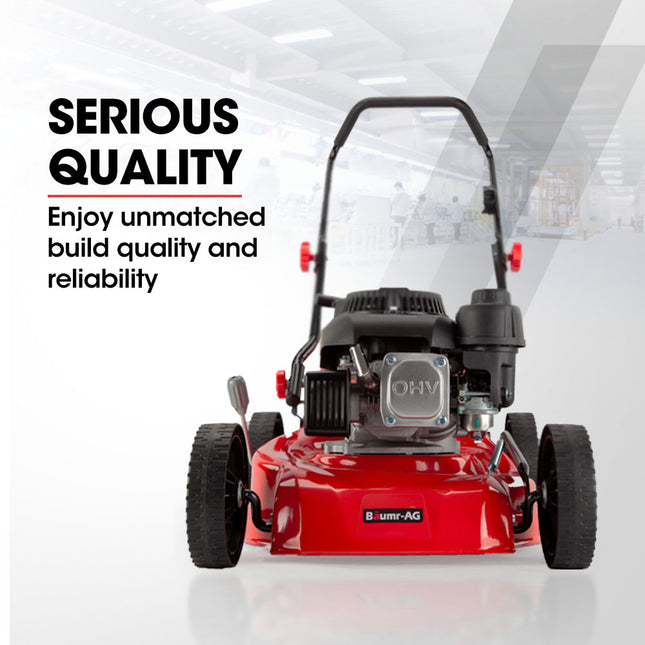 Baumr-AG Lawn Mower 139CC 17 Petrol Push Lawnmower 4-Stroke Engine Catch.