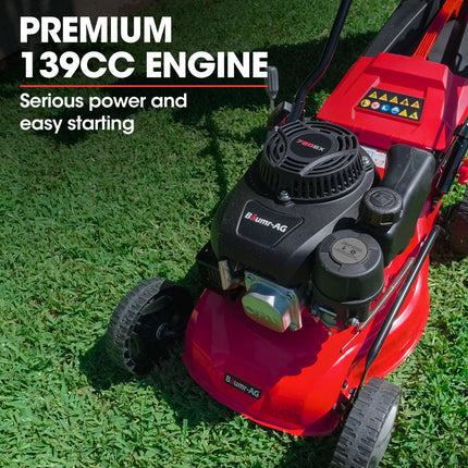 Baumr-AG Lawn Mower 139CC 17 Petrol Push Lawnmower 4-Stroke Engine Catch.