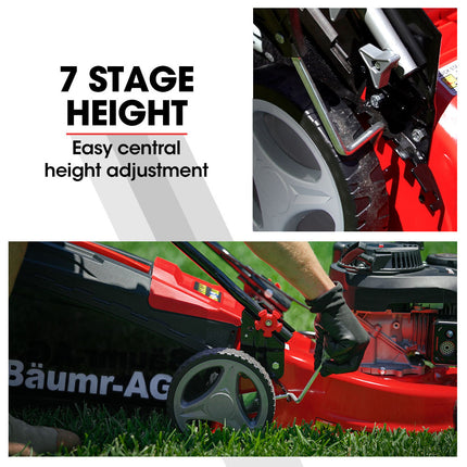 Baumr-AG Lawn Mower 139CC 17 Petrol Push Lawnmower 4-Stroke Engine Catch.