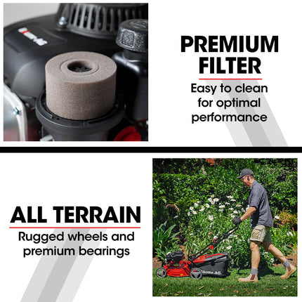 Baumr-AG Lawn Mower 139CC 17 Petrol Push Lawnmower 4-Stroke Engine Catch.
