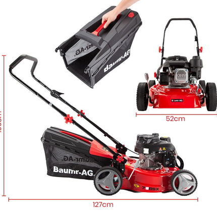 Baumr-AG Lawn Mower 139CC 17 Petrol Push Lawnmower 4-Stroke Engine Catch.