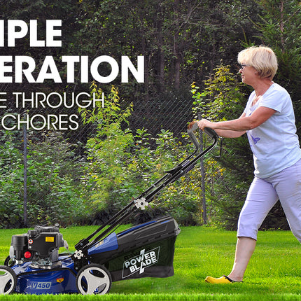 POWERBLADE Lawn Mower 139CC 17 - Petrol Powered Push Lawnmower 4 Stroke Engine.