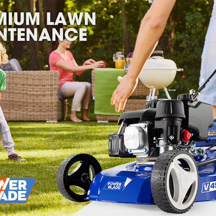 POWERBLADE Lawn Mower 139CC 17 - Petrol Powered Push Lawnmower 4 Stroke Engine.