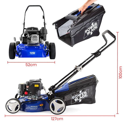 POWERBLADE Lawn Mower 139CC 17 - Petrol Powered Push Lawnmower 4 Stroke Engine.