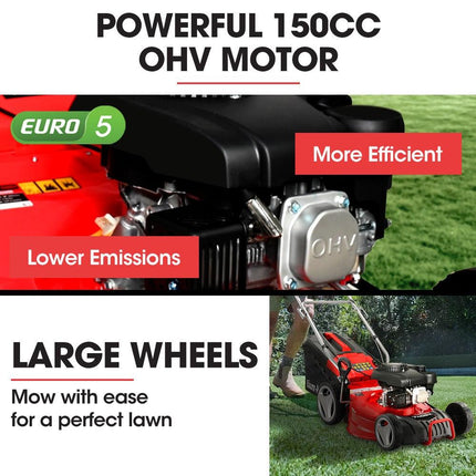 BAUMR-AG 18" 150cc Self Propelled Lawn Mower, 7 Height, Steel Deck, Cup Holders, 4-Stroke Petrol Lawnmower - 740SX.