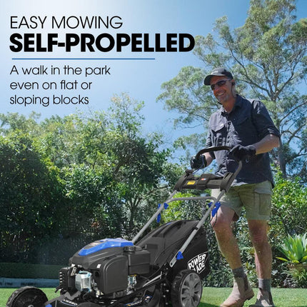 POWERBLADE 20" 200cc Self-Propelled Lawn Mower, Electric Start, 7 Height, Steel Deck, Deck Wash Port, OHV 4-Stroke Petrol - VS950.