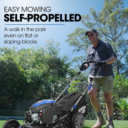 PowerBlade 20" 200cc Self-Propelled Lawn Mower, 7 Height, Steel Deck, Deck Wash Port, OHV 4-Stroke Petrol - VS900.