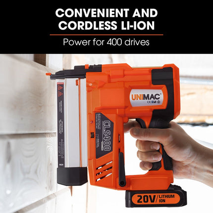 UNIMAC CLS400 20-50mm 16ga Finishing Nail Gun, Cordless 20V Lithium Nailer Kit.