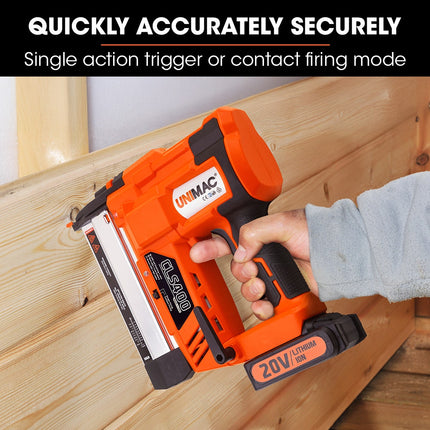 UNIMAC CLS400 20-50mm 16ga Finishing Nail Gun, Cordless 20V Lithium Nailer Kit.