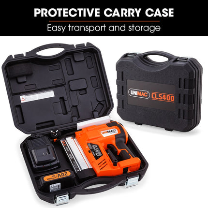 UNIMAC CLS400 20-50mm 16ga Finishing Nail Gun, Cordless 20V Lithium Nailer Kit.