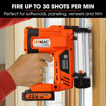 UNIMAC CLS500 15-50mm 18ga 2-in-1 Stapler/Brad Nail Gun, Cordless 20V Lithium Nailer.