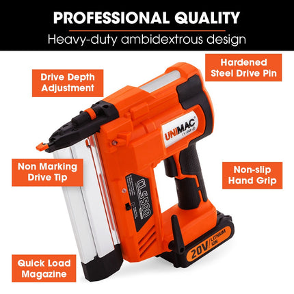 UNIMAC CLS500 15-50mm 18ga 2-in-1 Stapler/Brad Nail Gun, Cordless 20V Lithium Nailer.