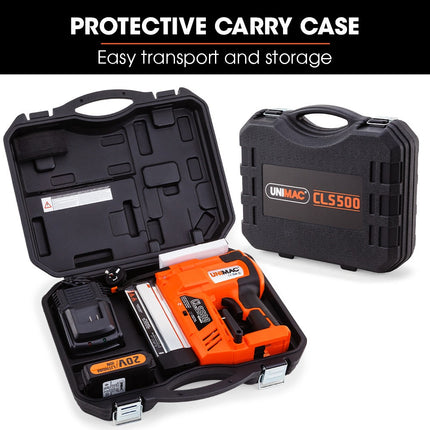 UNIMAC CLS500 15-50mm 18ga 2-in-1 Stapler/Brad Nail Gun, Cordless 20V Lithium Nailer.
