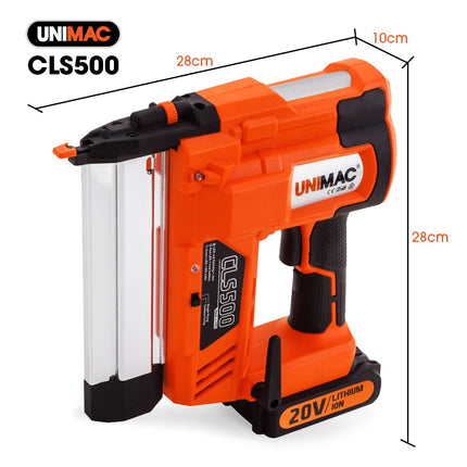 UNIMAC CLS500 15-50mm 18ga 2-in-1 Stapler/Brad Nail Gun, Cordless 20V Lithium Nailer.