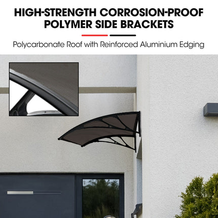 SHADE SHIELD 1x1m Aluminium Exterior Awning, Black DIY External UV Rain Protection Grey Tinted Polycarbonate Canopy Cover.