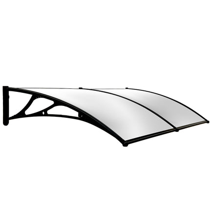 SHADE SHIELD 2x1m Aluminium Exterior Awning, Black DIY External UV Rain Protection Clear Polycarbonate Canopy Cover.