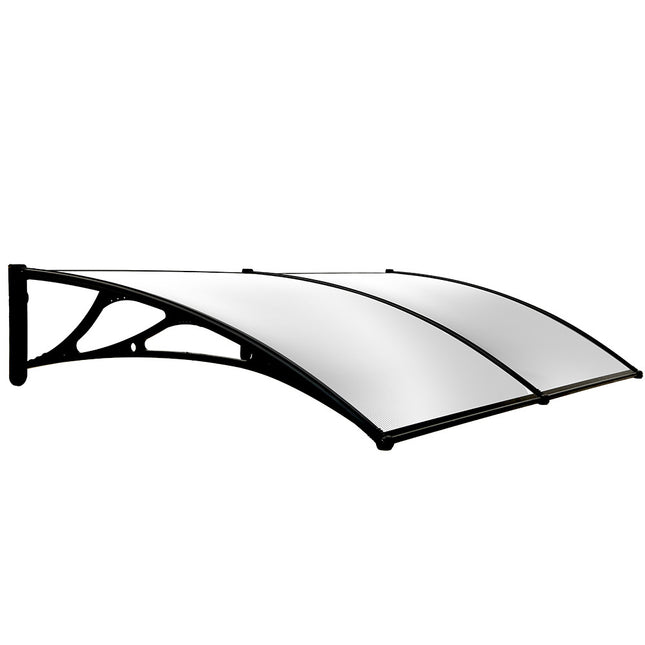 SHADE SHIELD 2x1m Aluminium Exterior Awning, Black DIY External UV Rain Protection Clear Polycarbonate Canopy Cover.