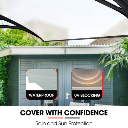 SHADE SHIELD 2x1m Aluminium Exterior Awning, Black DIY External UV Rain Protection Clear Polycarbonate Canopy Cover.