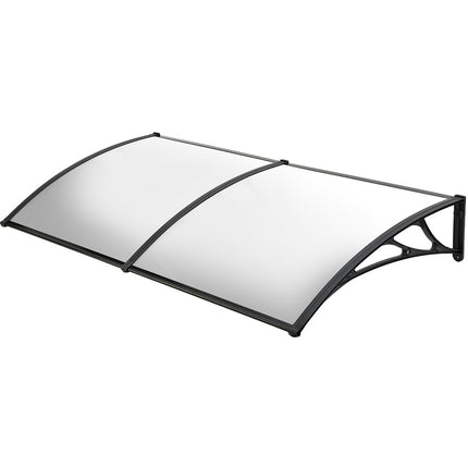 SHADE SHIELD 2x1m Aluminium Exterior Awning, Black DIY External UV Rain Protection Clear Polycarbonate Canopy Cover.