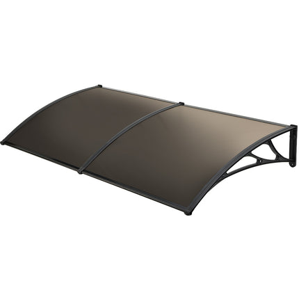 SHADE SHIELD 2x1m Aluminium Exterior Awning, Black DIY External UV Rain Protection Grey Tinted Polycarbonate Canopy Cover.