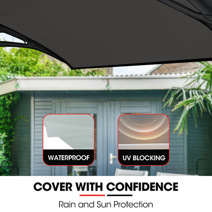 SHADE SHIELD 2x1m Aluminium Exterior Awning, Black DIY External UV Rain Protection Grey Tinted Polycarbonate Canopy Cover.