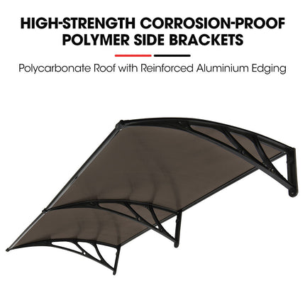 SHADE SHIELD 2x1m Aluminium Exterior Awning, Black DIY External UV Rain Protection Grey Tinted Polycarbonate Canopy Cover.