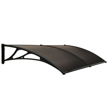 SHADE SHIELD 2x1m Aluminium Exterior Awning, Black DIY External UV Rain Protection Grey Tinted Polycarbonate Canopy Cover.