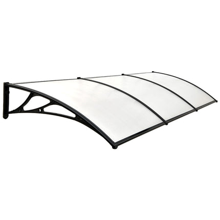 SHADE SHIELD 3x1m Aluminium Exterior Awning, Black DIY External UV Rain Protection Clear Polycarbonate Canopy Cover.
