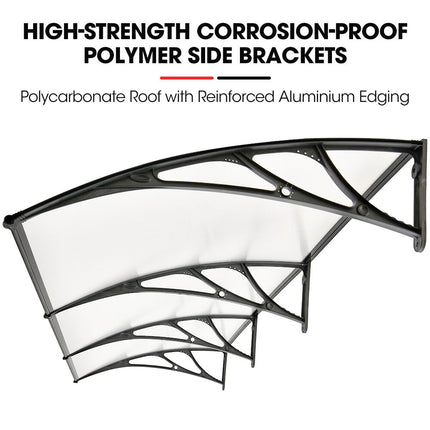 SHADE SHIELD 3x1m Aluminium Exterior Awning, Black DIY External UV Rain Protection Clear Polycarbonate Canopy Cover.