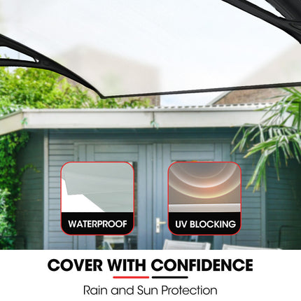 SHADE SHIELD 3x1m Aluminium Exterior Awning, Black DIY External UV Rain Protection Clear Polycarbonate Canopy Cover.