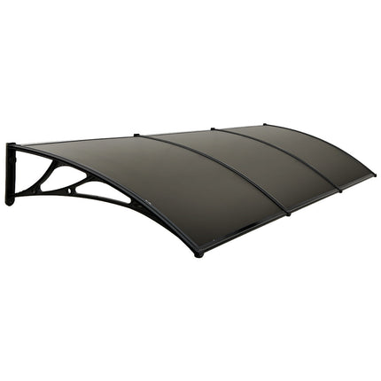 SHADE SHIELD 3x1m Aluminium Exterior Awning, Black DIY External UV Rain Protection Grey Tinted Polycarbonate Canopy Cover.