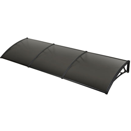 SHADE SHIELD 3x1m Aluminium Exterior Awning, Black DIY External UV Rain Protection Grey Tinted Polycarbonate Canopy Cover.