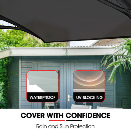 SHADE SHIELD 3x1m Aluminium Exterior Awning, Black DIY External UV Rain Protection Grey Tinted Polycarbonate Canopy Cover.