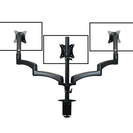 FORTIA Triple Computer Monitor Mount Stand for Desk with 3 Adjustable Arm Holder for 15 to 32 inch Displays.