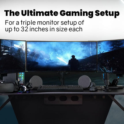 FORTIA Triple Computer Monitor Mount Stand for Desk with 3 Adjustable Arm Holder for 15 to 32 inch Displays.