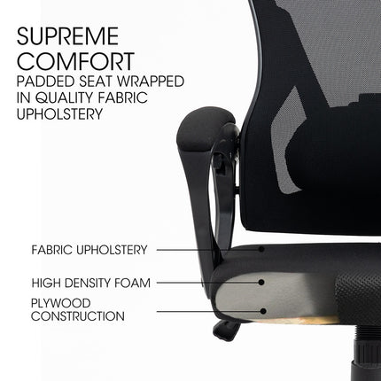 FORTIA Ergonomic Office Desk Chair, Height Adjustable Lumbar Support, Mesh Fabric, Headrest, Black.