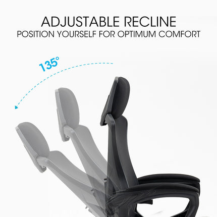 FORTIA Ergonomic Office Desk Chair, Height Adjustable Lumbar Support, Mesh Fabric, Headrest, Black.