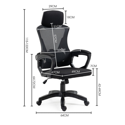 FORTIA Ergonomic Office Desk Chair, Height Adjustable Lumbar Support, Mesh Fabric, Headrest, Black.