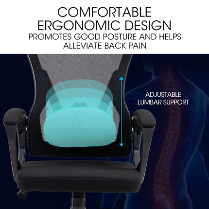 FORTIA Ergonomic Office Desk Chair, Height Adjustable Lumbar Support, Mesh Fabric, Headrest, Black.