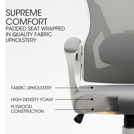 FORTIA Ergonomic Mesh Office Chair Computer Seat with Headrest Adjustable Recline, White/Grey.