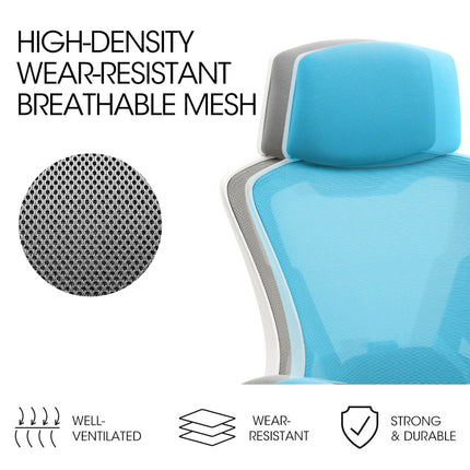 FORTIA Ergonomic Mesh Office Chair Computer Seat with Headrest Adjustable Recline, White/Grey.