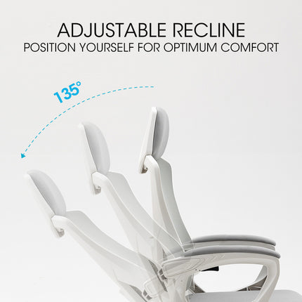 FORTIA Ergonomic Mesh Office Chair Computer Seat with Headrest Adjustable Recline, White/Grey.