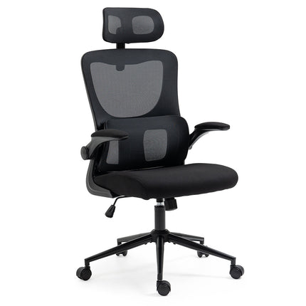 FORTIA Ergonomic Office Desk Chair, Lumbar Support, Mesh Fabric, Adjustable Headrest, Retractable Armrests, Black.