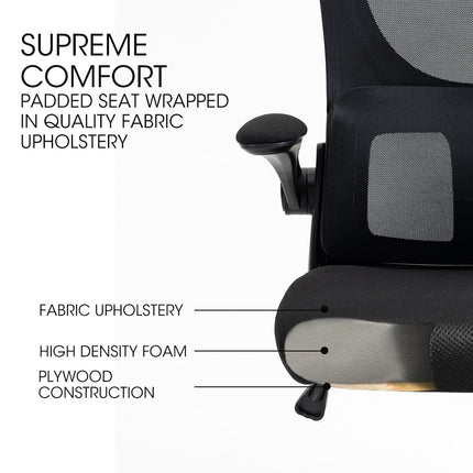 FORTIA Ergonomic Office Desk Chair, Lumbar Support, Mesh Fabric, Adjustable Headrest, Retractable Armrests, Black.