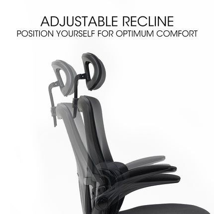FORTIA Ergonomic Office Desk Chair, Lumbar Support, Mesh Fabric, Adjustable Headrest, Retractable Armrests, Black.